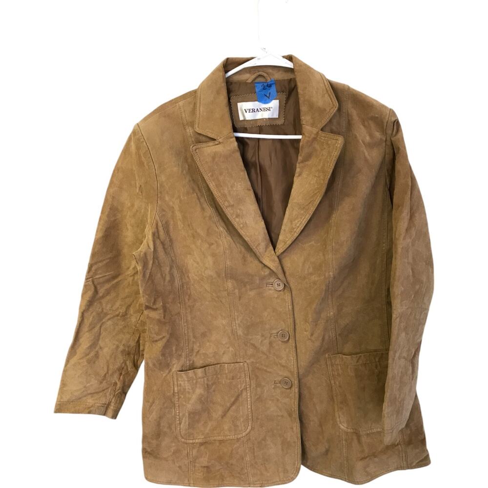 Veranesi Blazer Jacket Womens 26 Brown Leather 3 Button Front Single Breasted
